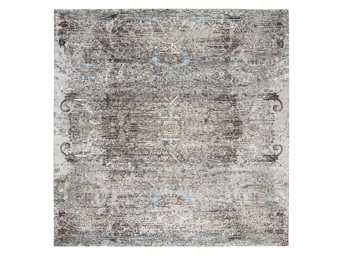 Transitional hand-knotted wool/silk rug in Brown, 8' x 8'1" — SKU O063684