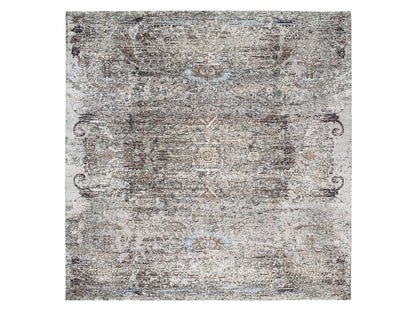 Transitional hand-knotted wool/silk rug in Brown, 8' x 8'1" — SKU O063684