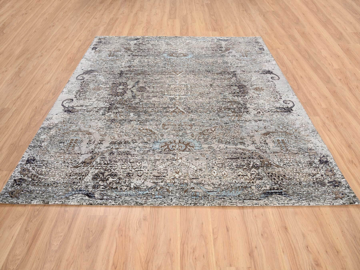 Transitional hand-knotted wool/silk rug in Brown, 8' x 8'1" — SKU O063684 (view 2)