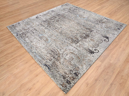 Transitional hand-knotted wool/silk rug in Brown, 8' x 8'1" — SKU O063684 (view 3)