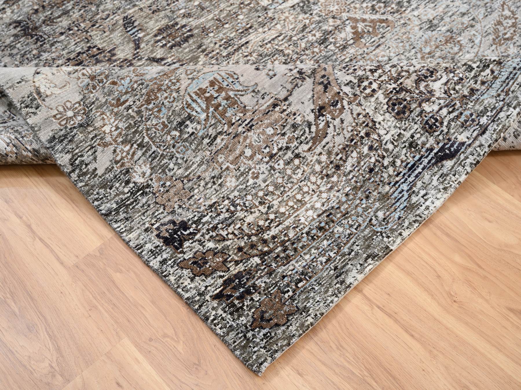 Transitional hand-knotted wool/silk rug in Brown, 8' x 8'1" — SKU O063684 (view 6)