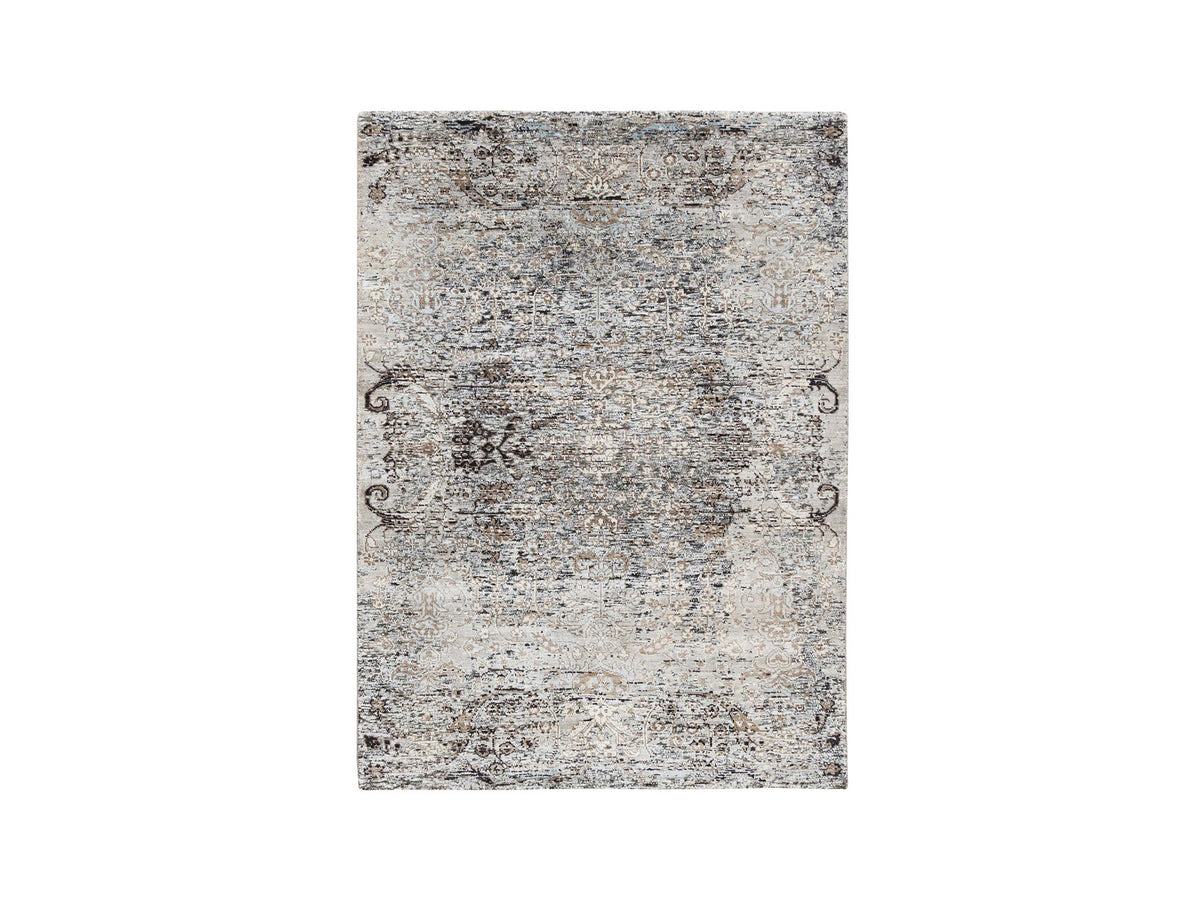 Transitional hand-knotted wool/silk rug in Brown, 4'1" x 6' — SKU O063694