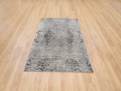 Transitional hand-knotted wool/silk rug in Brown, 4'1" x 6' — SKU O063694 (view 2)
