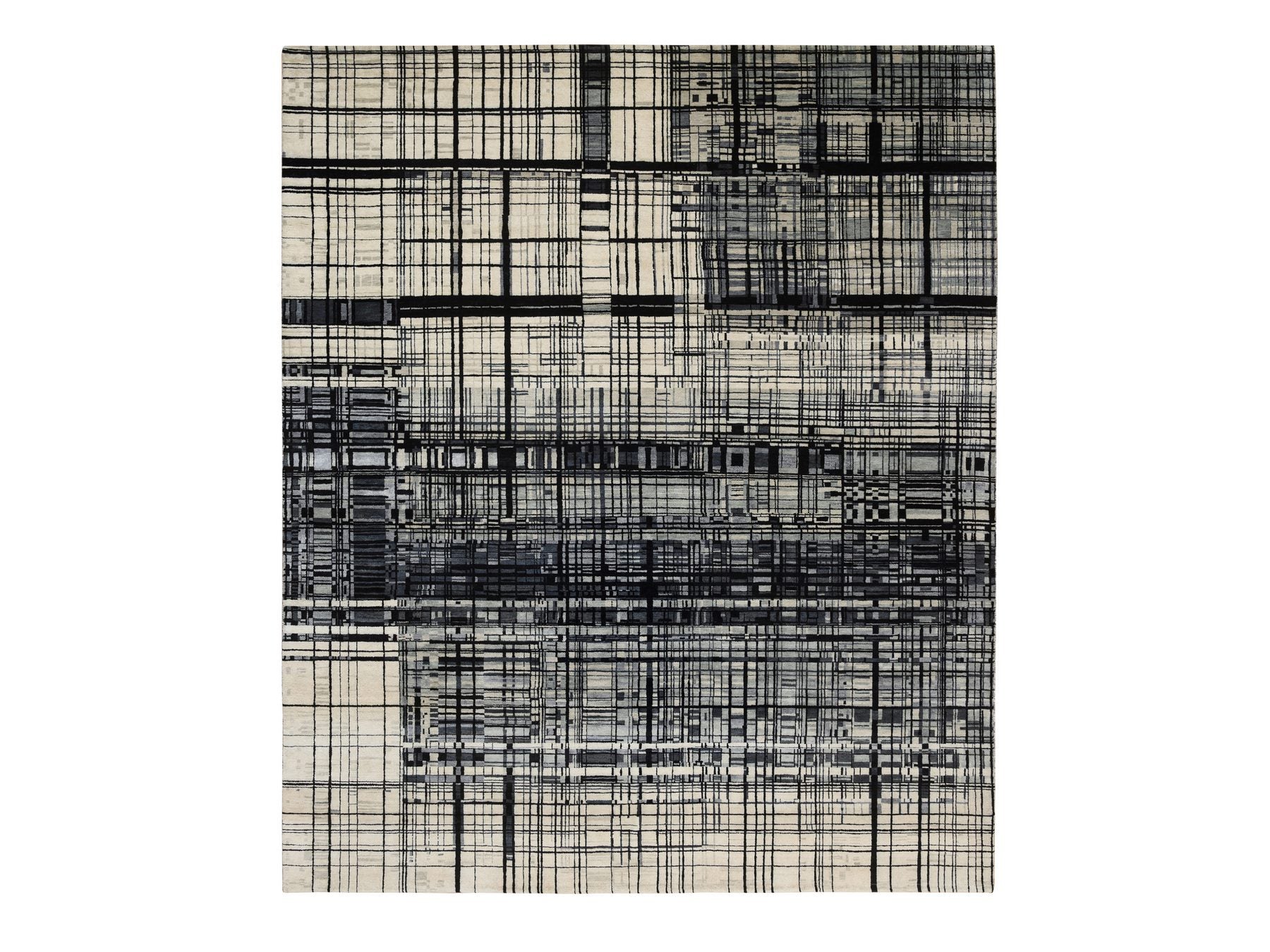Modern / Contemporary hand-knotted wool rug in Black, 8'2" x 9'9" — SKU O063702