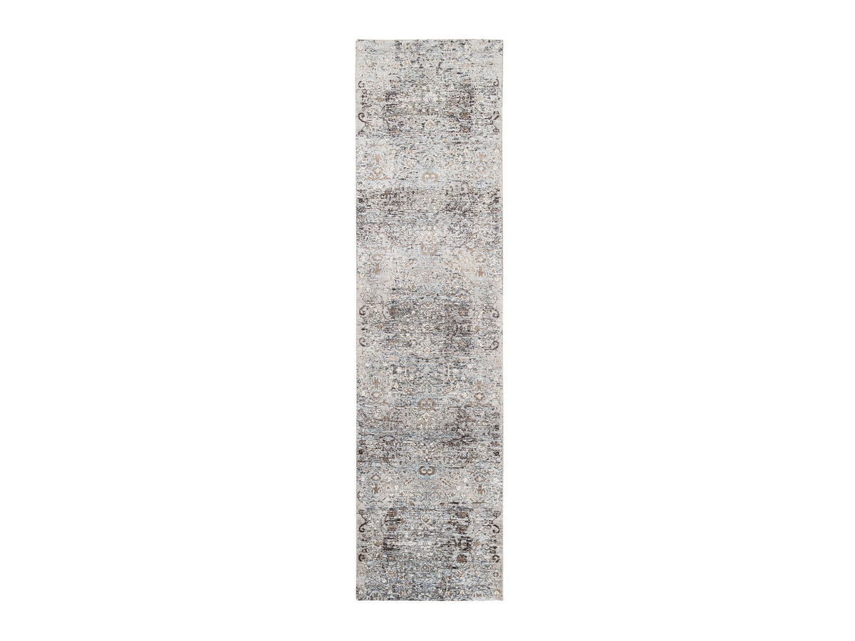 Transitional hand-knotted wool/silk runner in Brown, 2'6" x 10' — SKU O063707