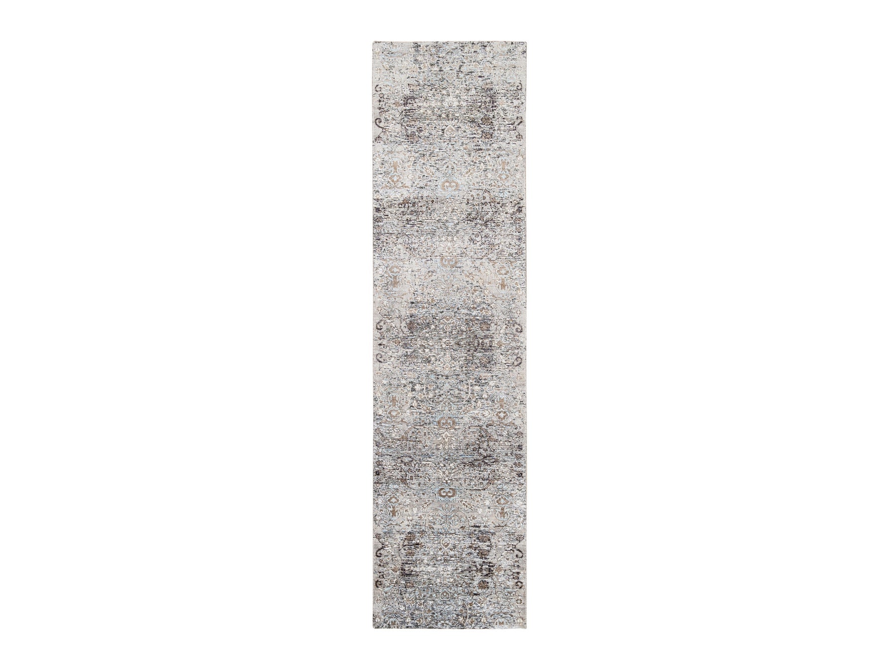 Transitional hand-knotted wool/silk runner in Brown, 2'6" x 10' — SKU O063707