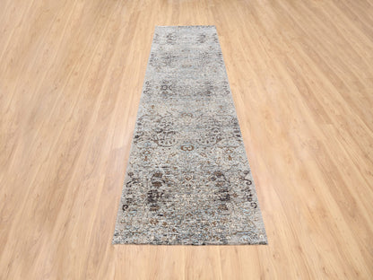 Transitional hand-knotted wool/silk runner in Brown, 2'6" x 10' — SKU O063707 (view 2)