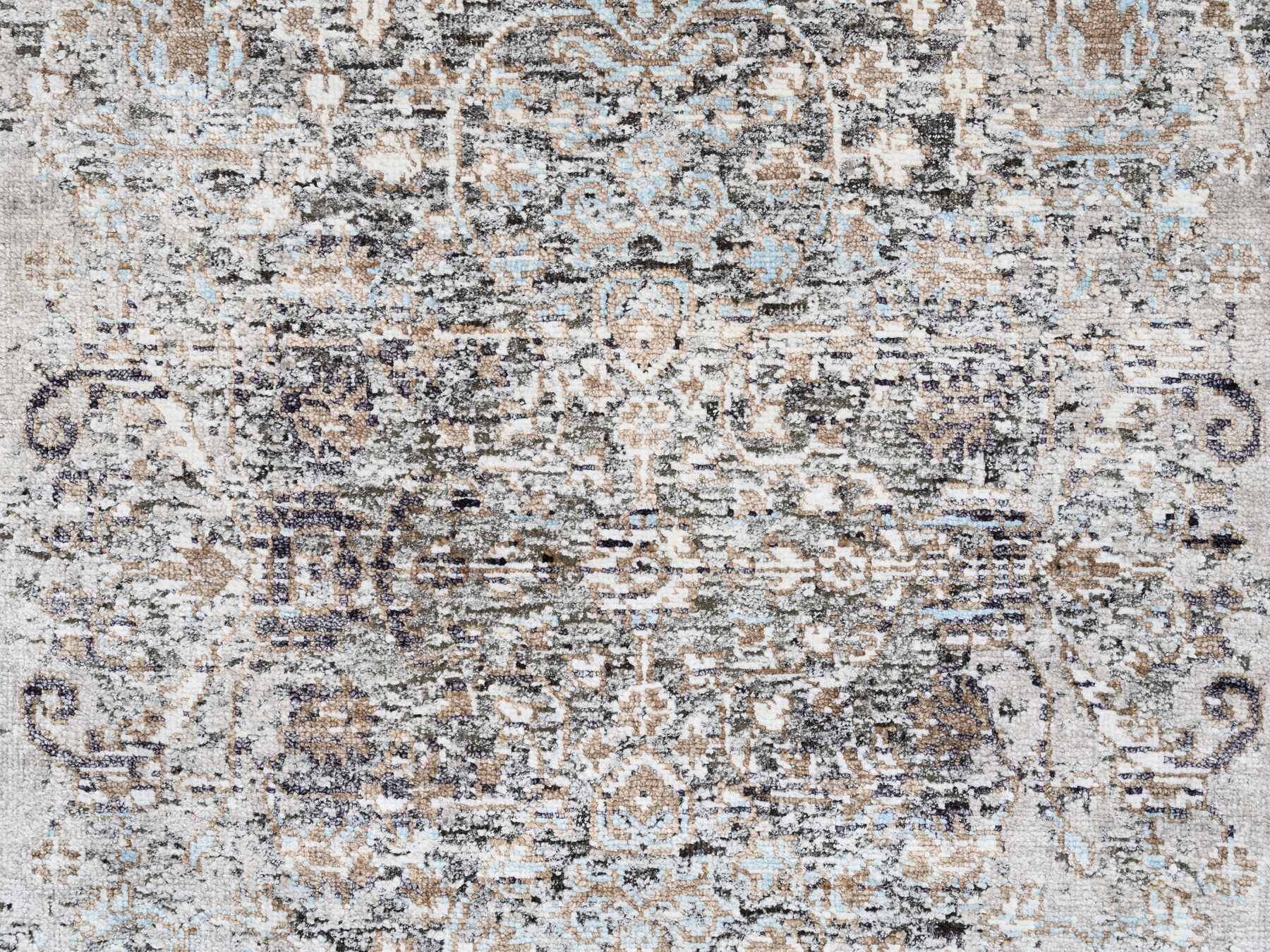 Transitional hand-knotted wool/silk runner in Brown, 2'6" x 10' — SKU O063707 (view 5)