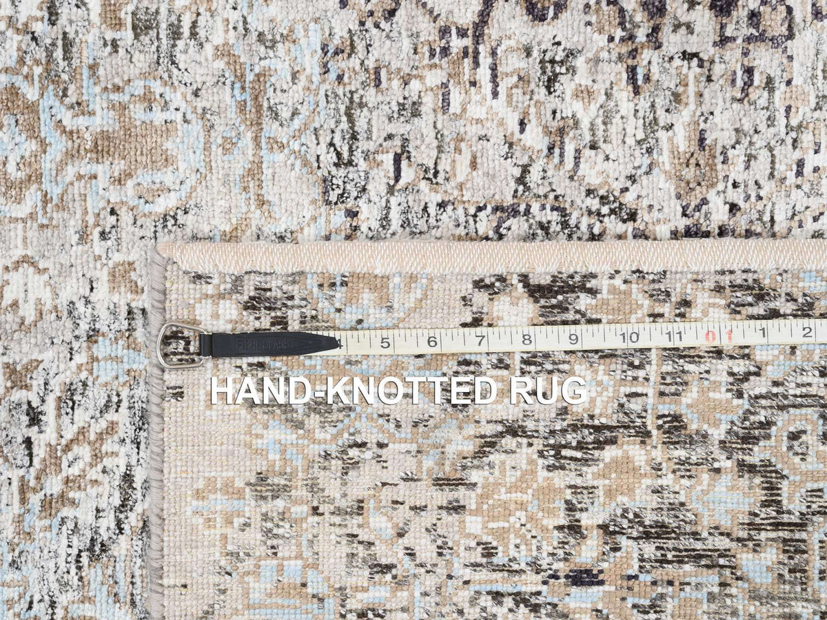 Transitional hand-knotted wool/silk runner in Brown, 2'6" x 10' — SKU O063707 (view 8)