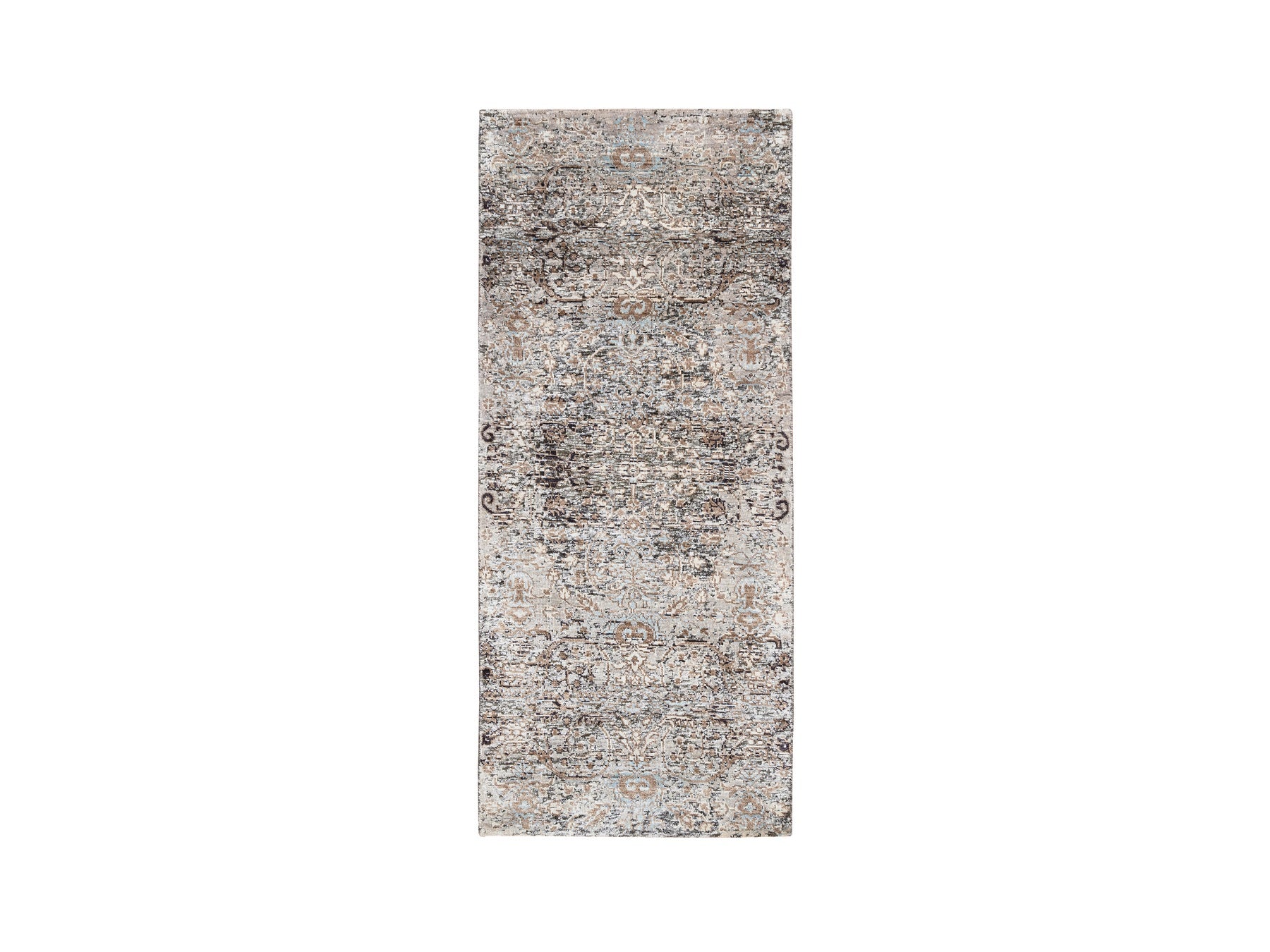 Brown 2'6" x 6'0" Transitional Hand knotted Wool/Silk Rug - Sku: O063711
