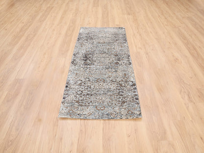 Brown 2'6" x 6'0" Transitional Hand knotted Wool/Silk Rug - Sku: O063711