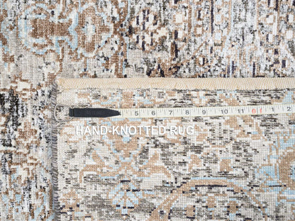 Brown 2'6" x 6'0" Transitional Hand knotted Wool/Silk Rug - Sku: O063711