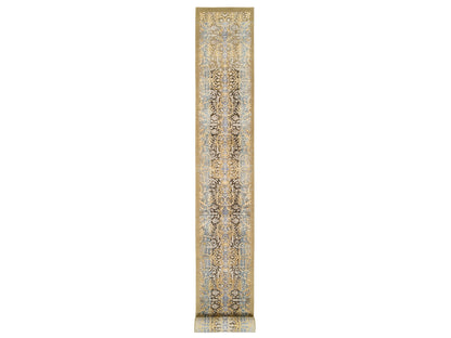 Sarouk Transitional hand-knotted wool/silk runner in Brown, 2'7" x 22' — SKU O063718