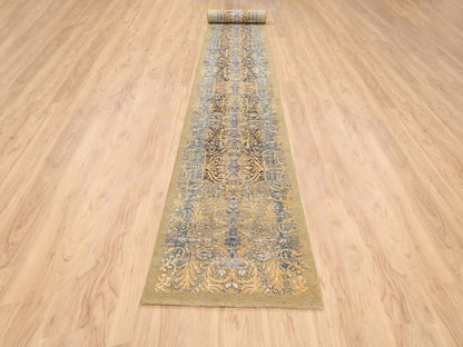 Sarouk Transitional hand-knotted wool/silk runner in Brown, 2'7" x 22' — SKU O063718 (view 2)