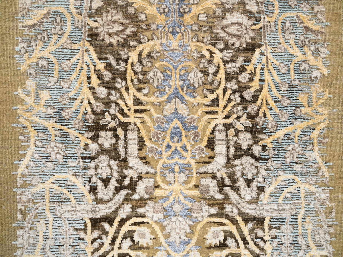 Sarouk Transitional hand-knotted wool/silk runner in Brown, 2'7" x 22' — SKU O063718 (view 5)