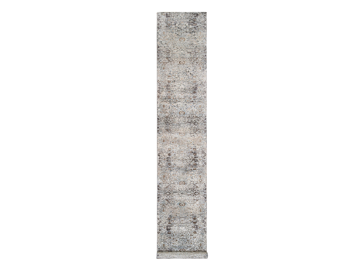 Transitional hand-knotted wool/silk runner in Brown, 2'6" x 16' — SKU O063722