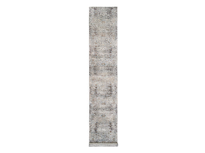 Transitional hand-knotted wool/silk runner in Brown, 2'6" x 16' — SKU O063722