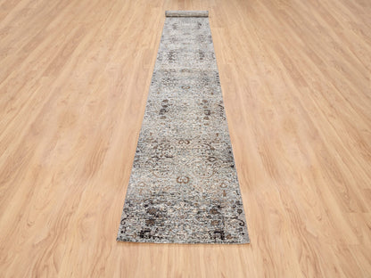 Transitional hand-knotted wool/silk runner in Brown, 2'6" x 16' — SKU O063722 (view 2)