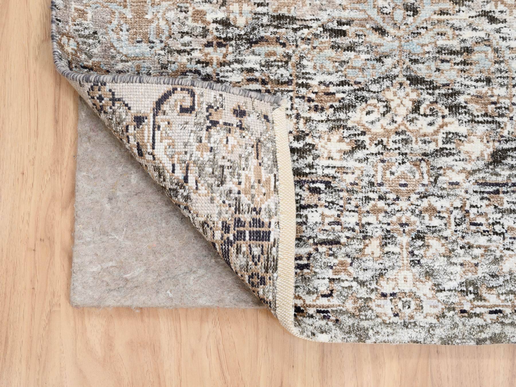Transitional hand-knotted wool/silk runner in Brown, 2'6" x 16' — SKU O063722 (view 3)