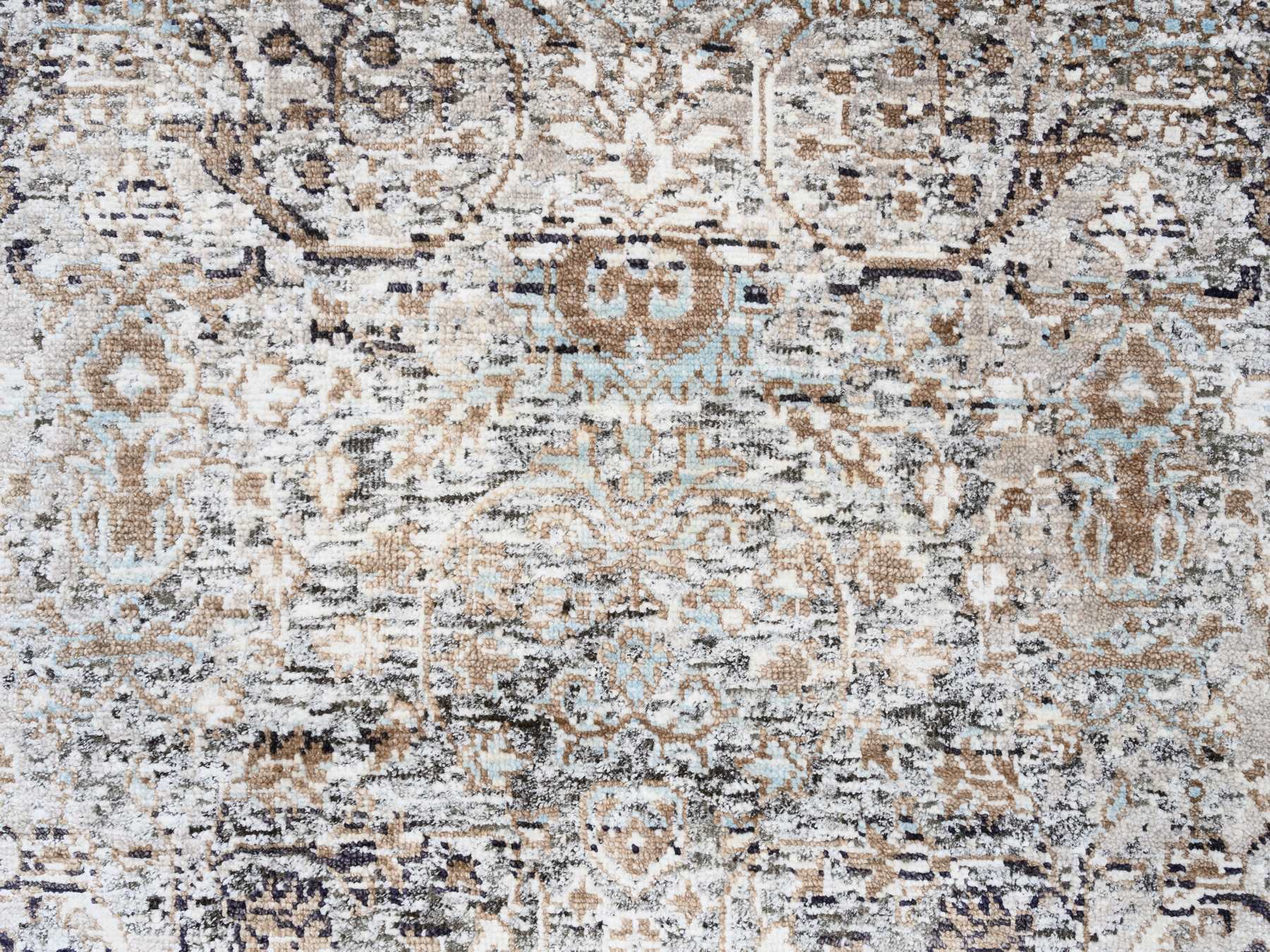 Transitional hand-knotted wool/silk runner in Brown, 2'6" x 16' — SKU O063722 (view 5)