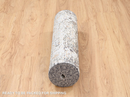 Transitional hand-knotted wool/silk runner in Brown, 2'6" x 16' — SKU O063722 (view 6)