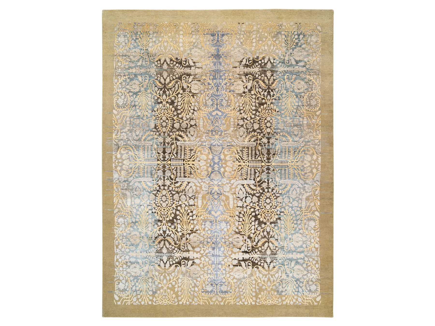 Sarouk Transitional hand-knotted wool/silk rug in Brown, 9' x 12'2" — SKU O063724