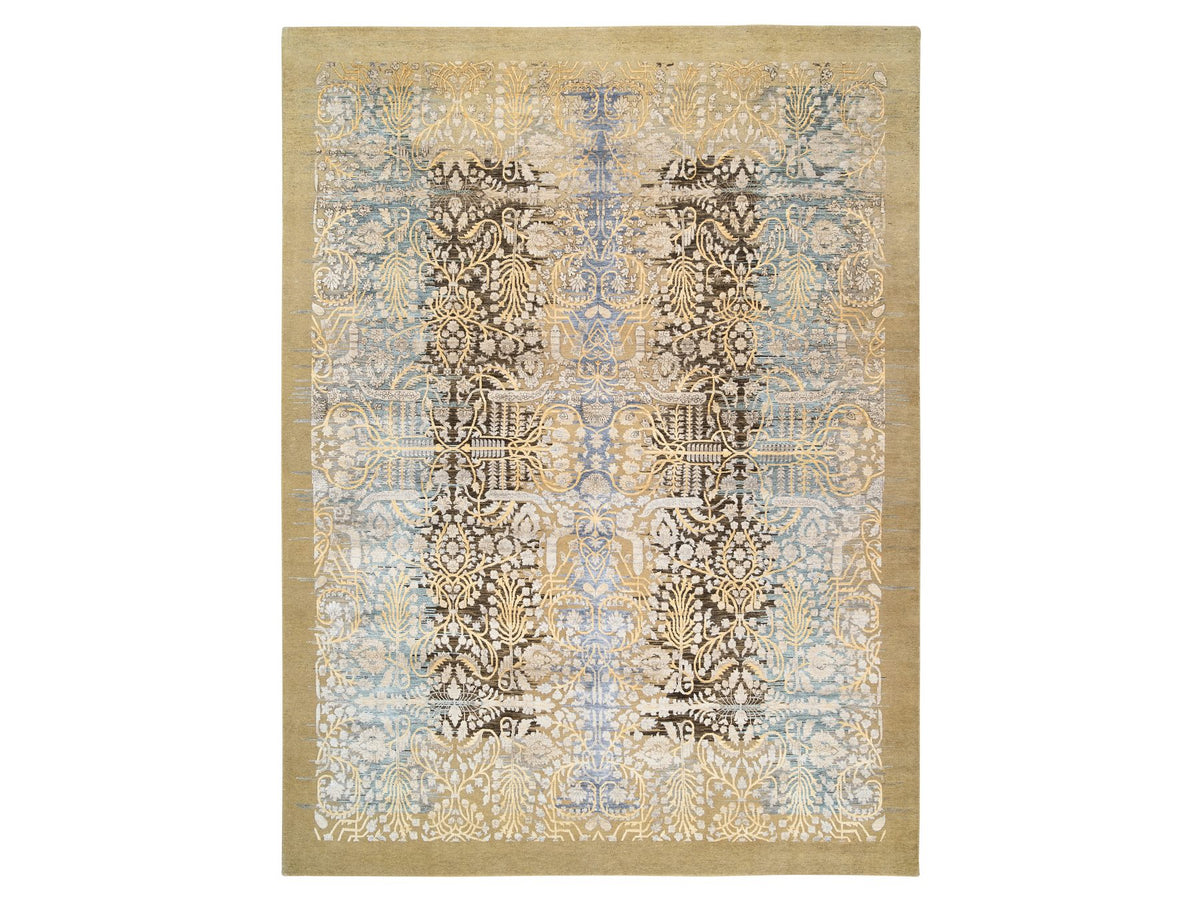 Sarouk Transitional hand-knotted wool/silk rug in Brown, 9' x 12'2" — SKU O063724