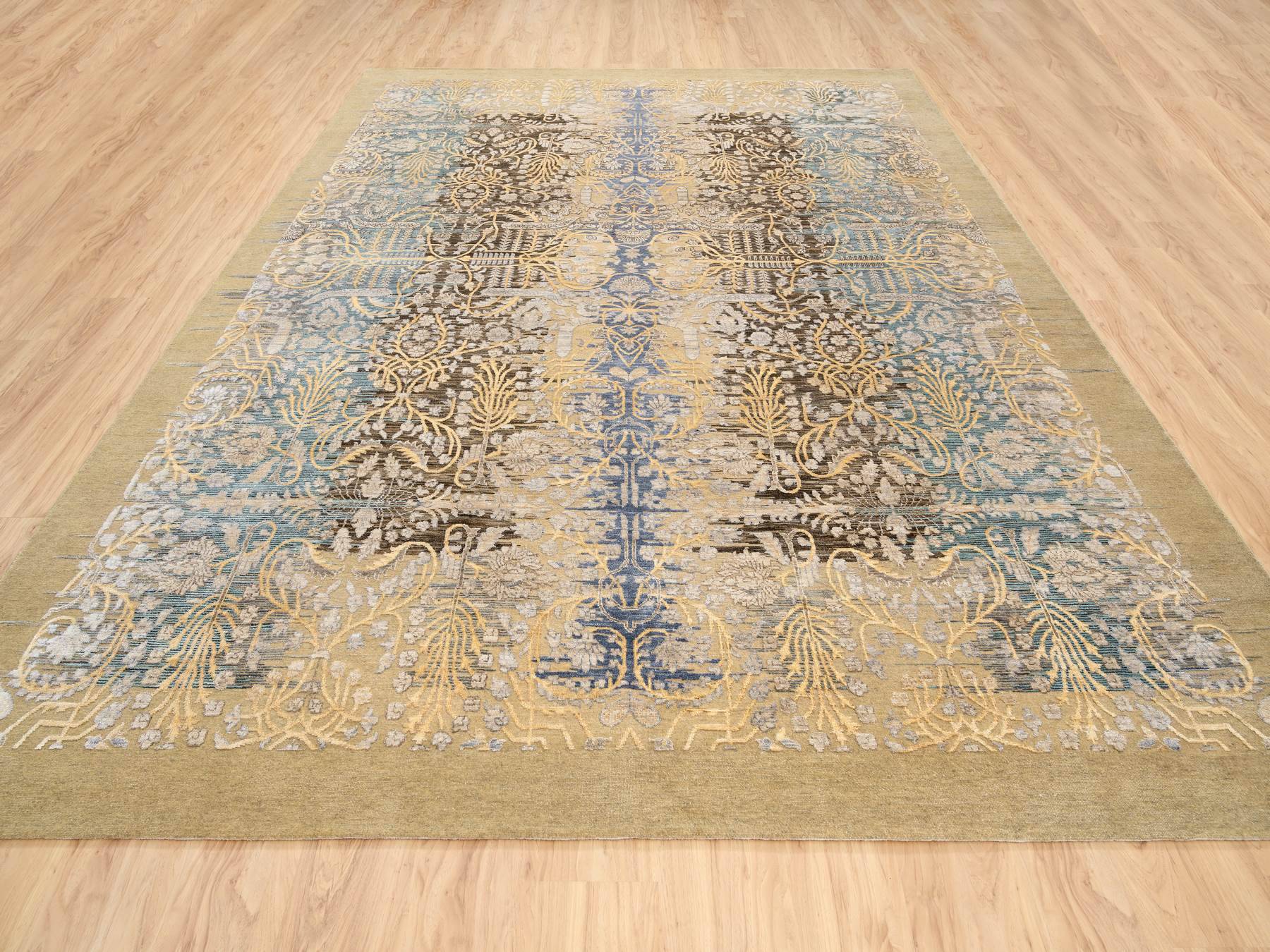 Sarouk Transitional hand-knotted wool/silk rug in Brown, 9' x 12'2" — SKU O063724 (view 2)
