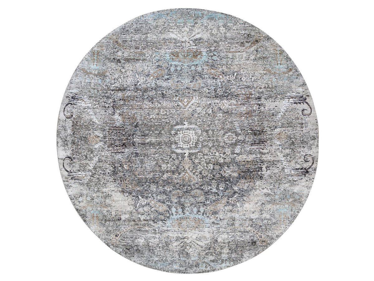Transitional hand-knotted wool/silk rug in Brown, 11'10" x 11'10" — SKU O063726