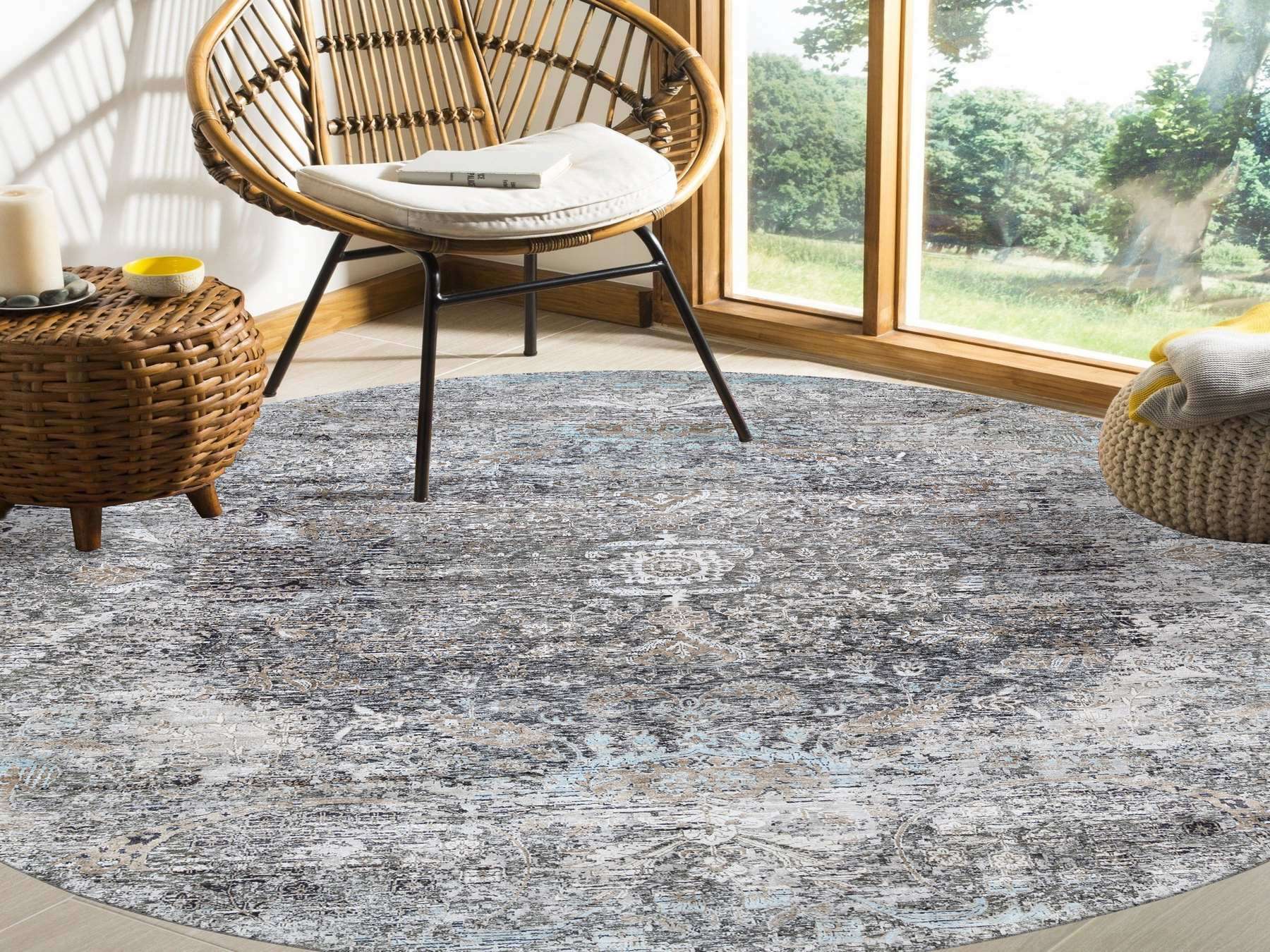Transitional hand-knotted wool/silk rug in Brown, 11'10" x 11'10" — SKU O063726 (view 2)