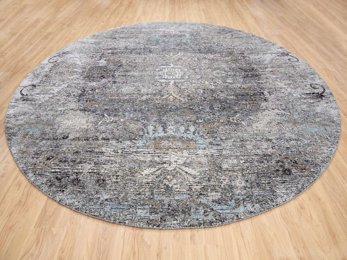 Transitional hand-knotted wool/silk rug in Brown, 11'10" x 11'10" — SKU O063726 (view 3)