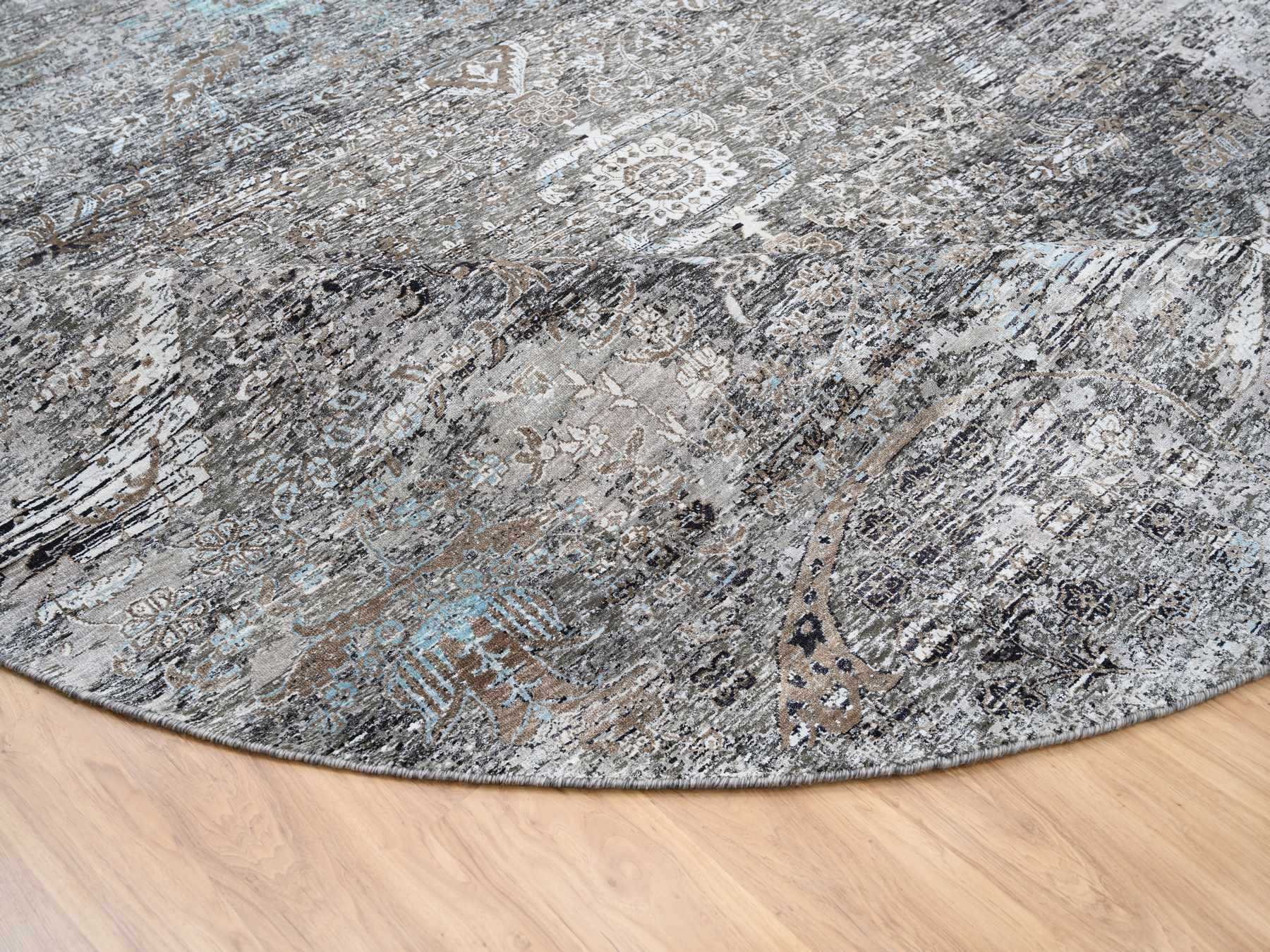 Transitional hand-knotted wool/silk rug in Brown, 11'10" x 11'10" — SKU O063726 (view 7)
