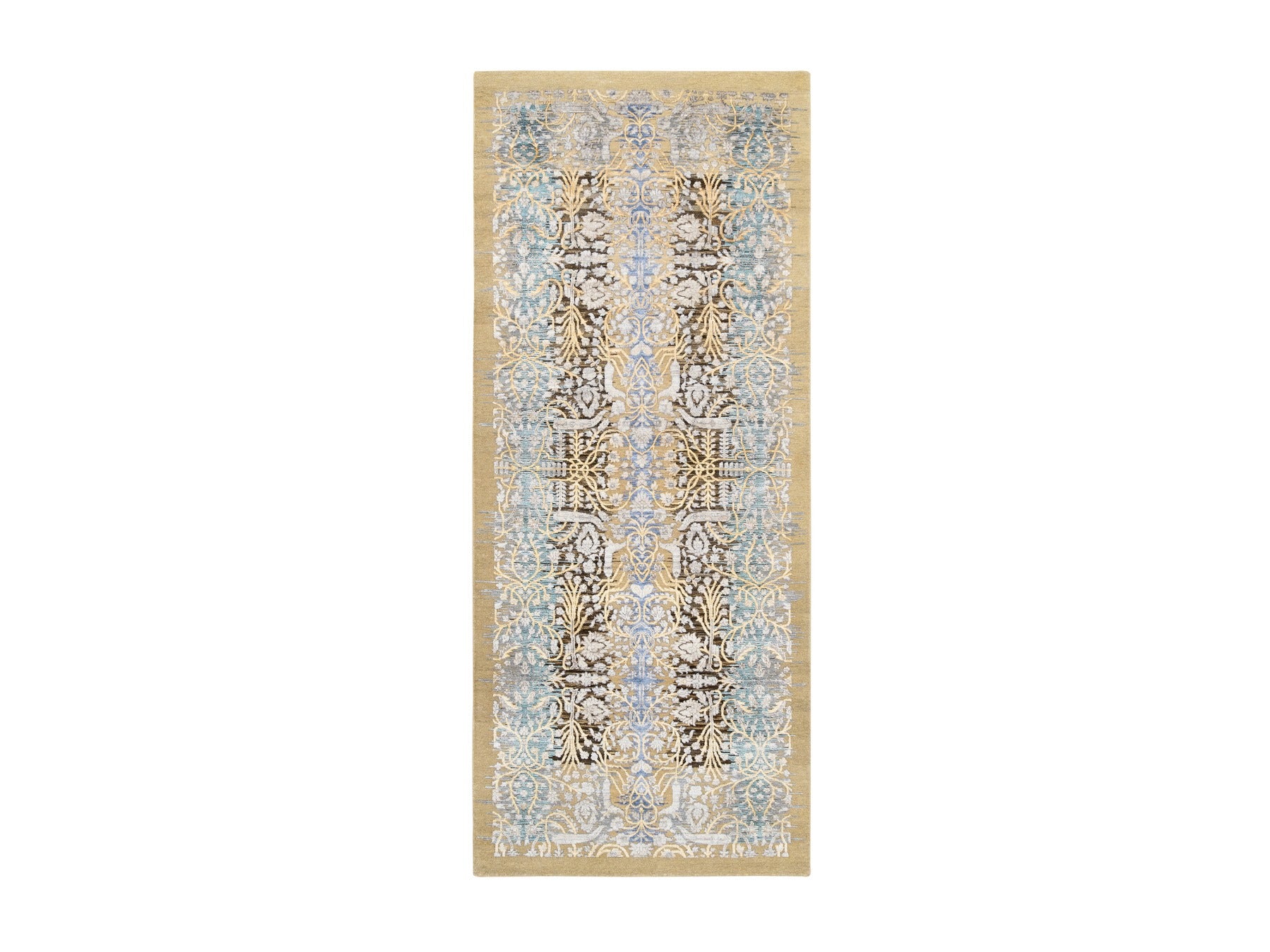 Sarouk Transitional hand-knotted wool/silk runner in Brown, 4'2" x 10' — SKU O063730
