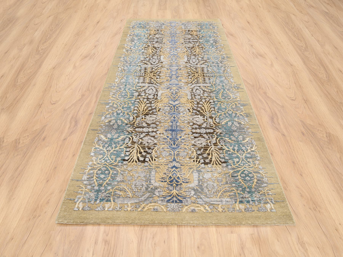 Sarouk Transitional hand-knotted wool/silk runner in Brown, 4'2" x 10' — SKU O063730 (view 2)