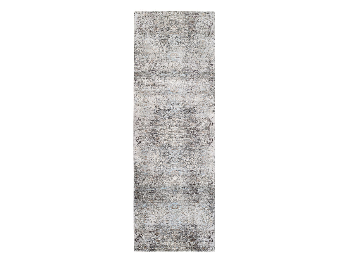 Transitional hand-knotted wool/silk runner in Brown, 4' x 12' — SKU O063732
