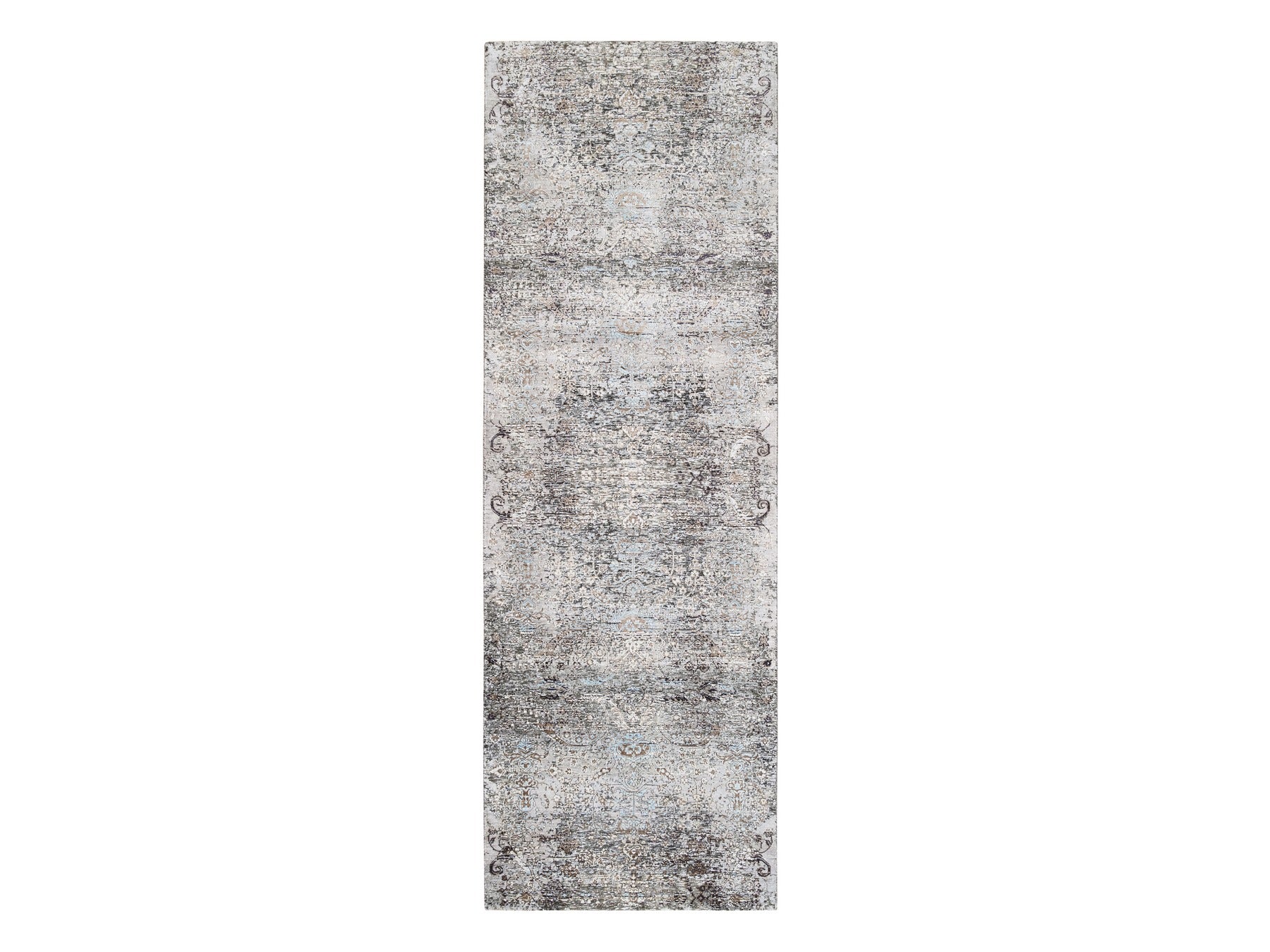 Transitional hand-knotted wool/silk runner in Brown, 4' x 12' — SKU O063732