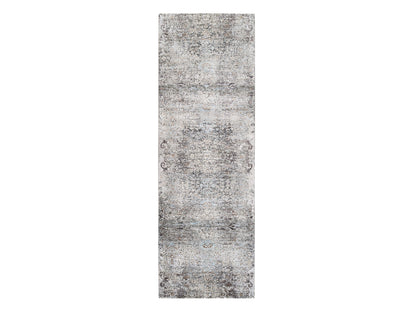 Transitional hand-knotted wool/silk runner in Brown, 4' x 12' — SKU O063732