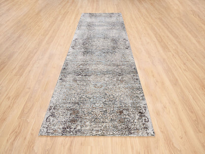 Brown 4'0" x 12'0" Transitional Hand knotted Wool/Silk Rug - Sku: O063732