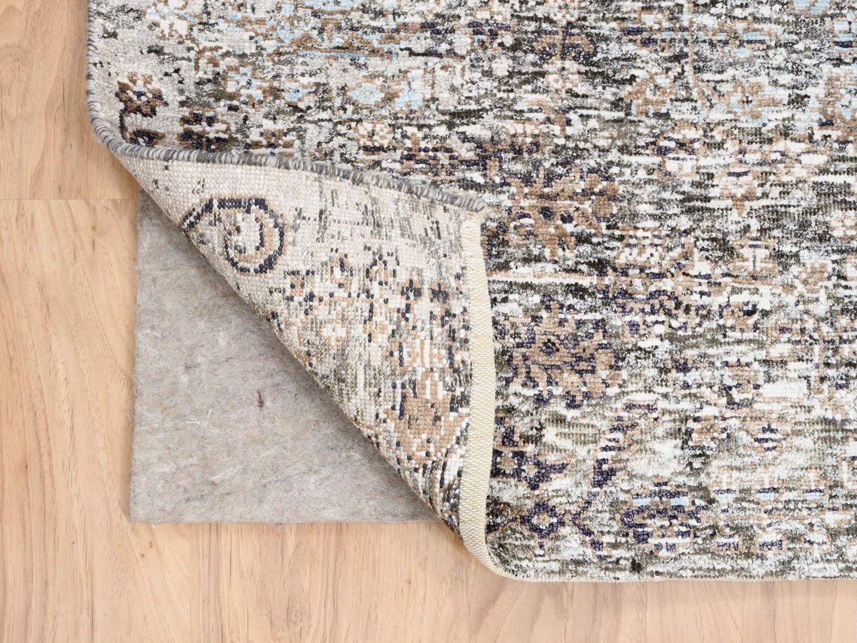 Transitional hand-knotted wool/silk runner in Brown, 4' x 12' — SKU O063732 (view 3)