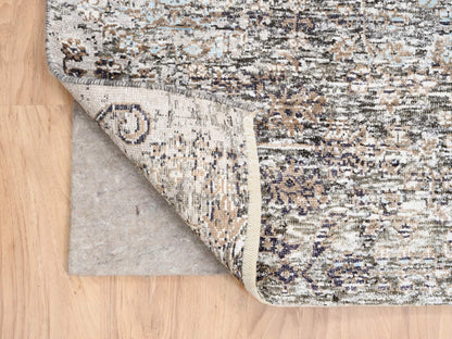 Transitional hand-knotted wool/silk runner in Brown, 4' x 12' — SKU O063732 (view 3)