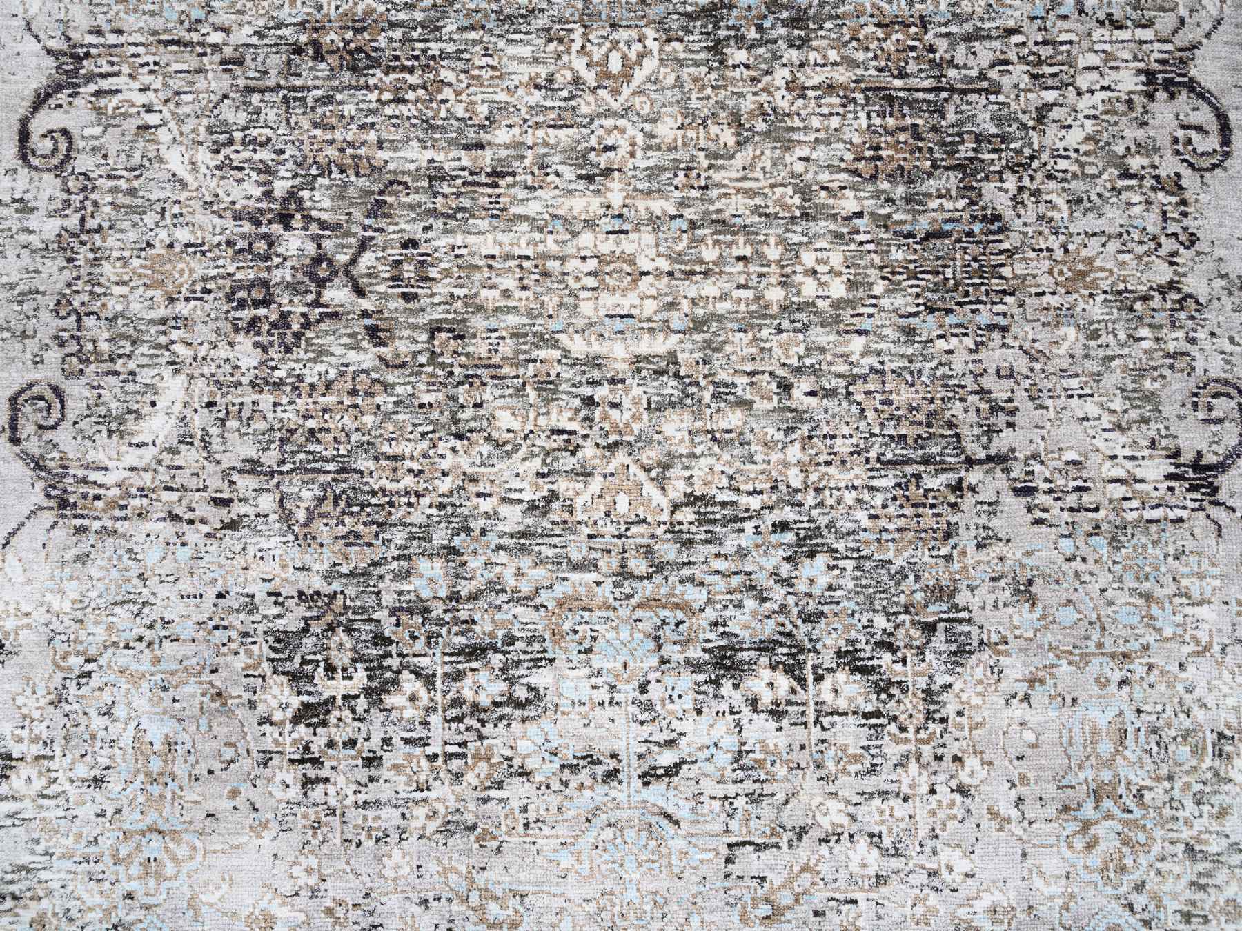 Transitional hand-knotted wool/silk runner in Brown, 4' x 12' — SKU O063732 (view 5)