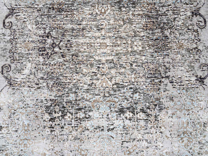 Transitional hand-knotted wool/silk runner in Brown, 4' x 12' — SKU O063732 (view 5)