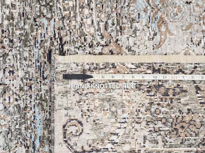 Transitional hand-knotted wool/silk runner in Brown, 4' x 12' — SKU O063732 (view 8)