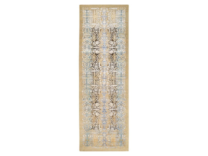 Sarouk Transitional hand-knotted wool/silk runner in Brown, 4' x 12' — SKU O063733