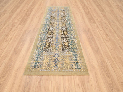 Brown 4'0" x 12'0" Transitional Hand knotted Wool/Silk Rug - Sku: O063733