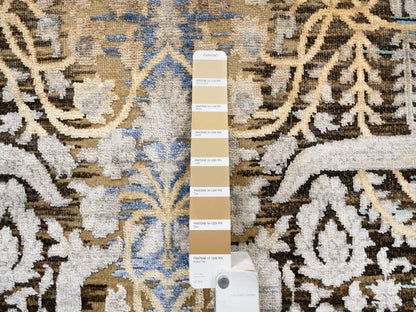 Sarouk Transitional hand-knotted wool/silk runner in Brown, 4' x 12' — SKU O063733 (view 4)