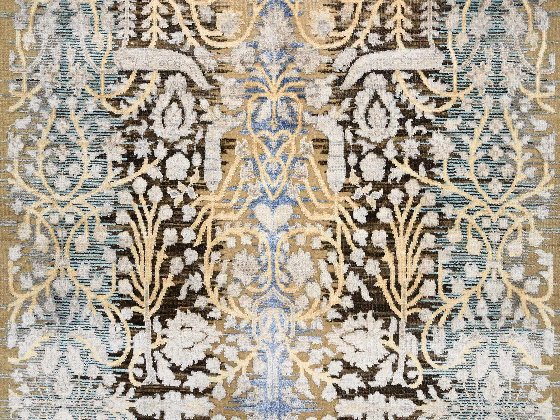 Sarouk Transitional hand-knotted wool/silk runner in Brown, 4' x 12' — SKU O063733 (view 5)