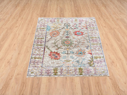 Wool / Silk hand-knotted wool/silk rug in Beige, 2'2" x 3'1" — SKU O063741 (view 2)