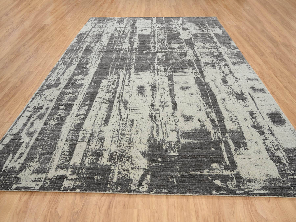 Modern / Contemporary hand-knotted wool/silk rug in Black, 9' x 12' — SKU O063747 (view 2)