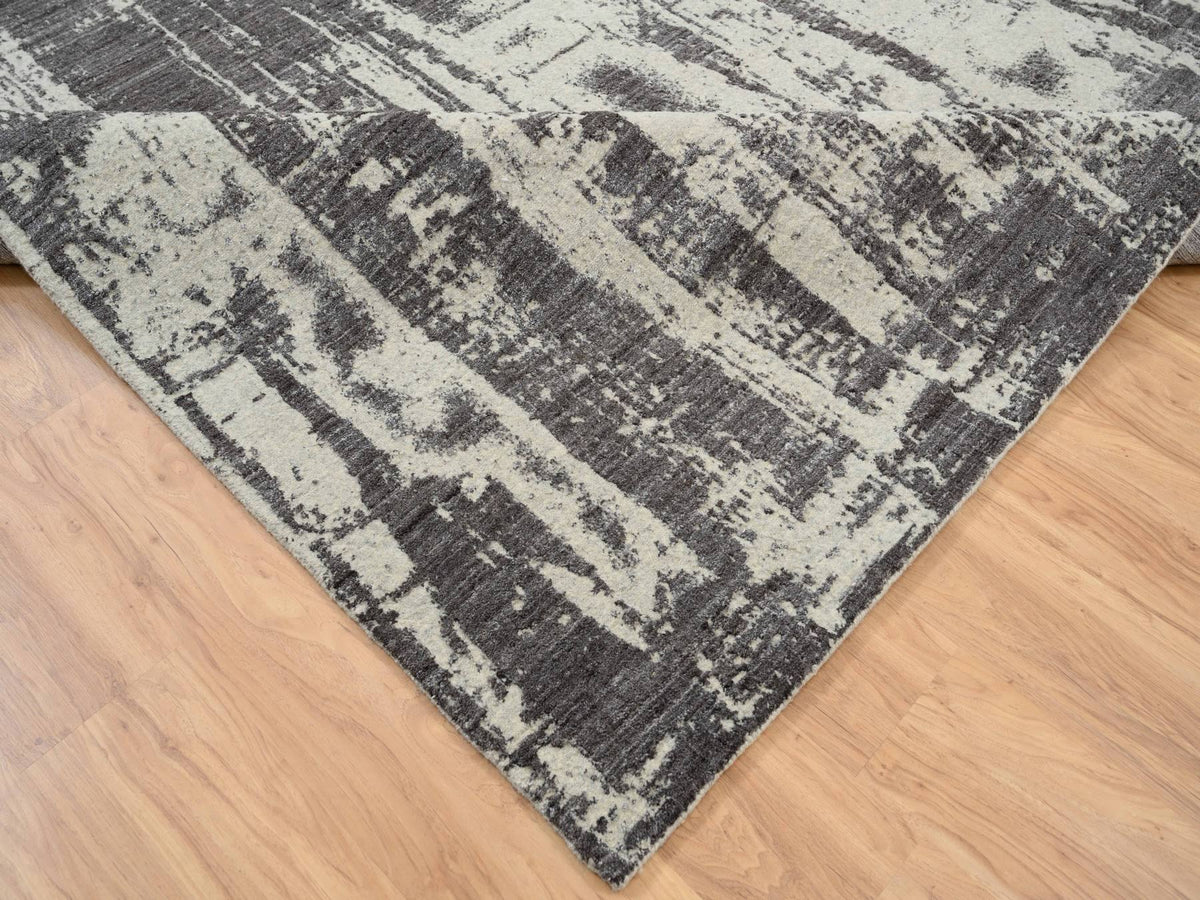 Modern / Contemporary hand-knotted wool/silk rug in Black, 9' x 12' — SKU O063747 (view 6)